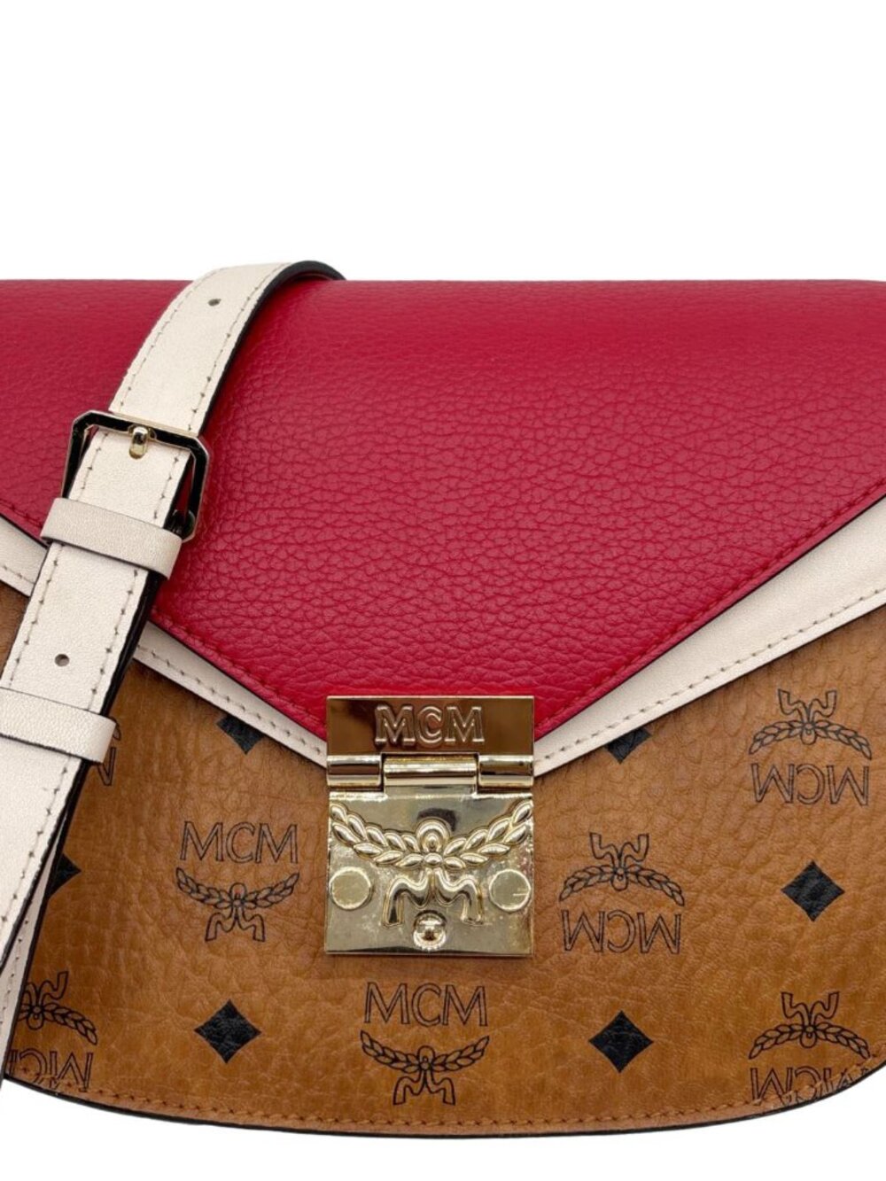MCM Patricia Small Visetos Canvas Crossbody Bag Red